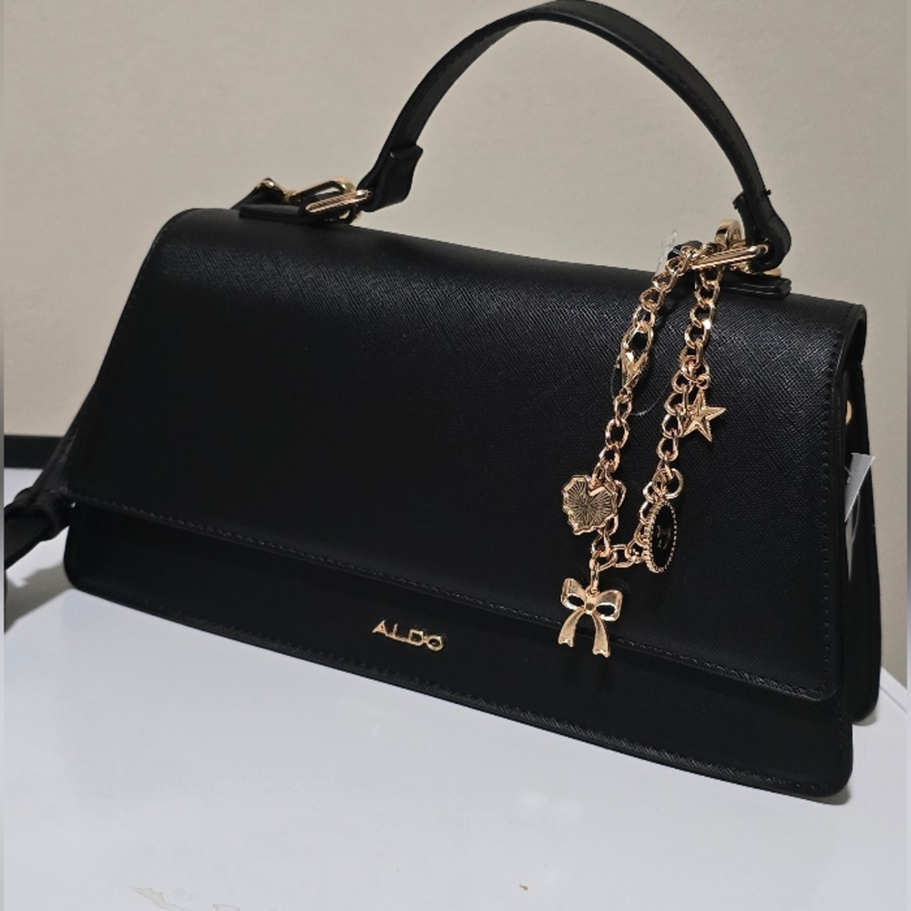 Aldo Black Satchel with Gold Charm Details